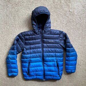 Eddie Bauer Jacket Kids Medium *Flaw* Full Zip Reversible Puffer Hood Down Fill